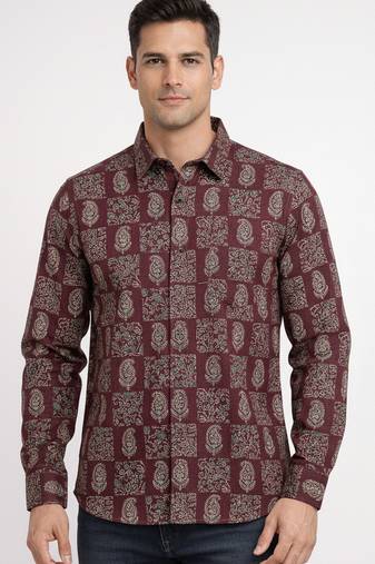 Mens multi self design cotton fabric shirt full sleeves shirt collor