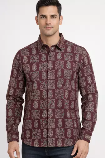 Mens multi self design cotton fabric shirt full sleeves shirt collor