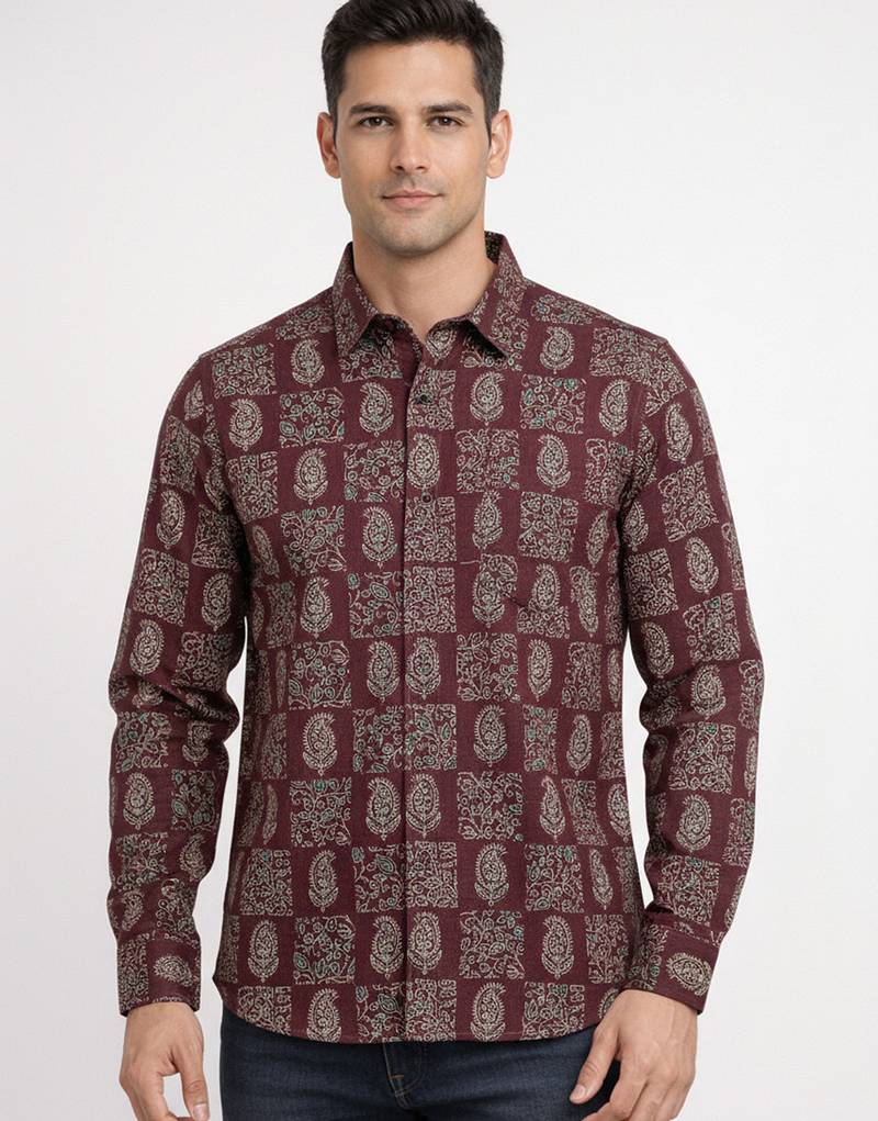 Mens multi self design cotton fabric shirt full sleeves shirt collor