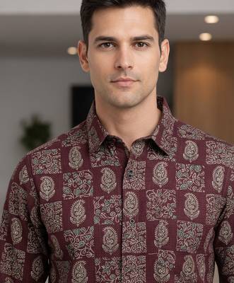 Mens multi self design cotton fabric shirt full sleeves shirt collor 2