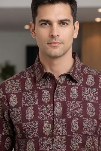 Mens multi self design cotton fabric shirt full sleeves shirt collor