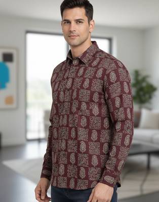 Mens multi self design cotton fabric shirt full sleeves shirt collor 3