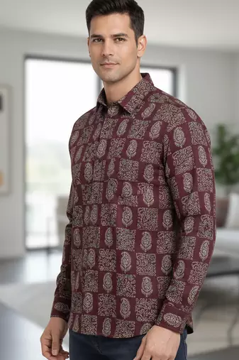 Mens multi self design cotton fabric shirt full sleeves shirt collor