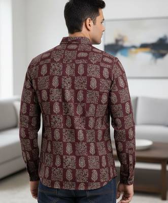 Mens multi self design cotton fabric shirt full sleeves shirt collor 4
