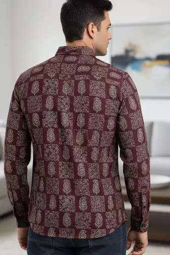 Mens multi self design cotton fabric shirt full sleeves shirt collor