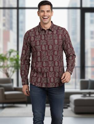 Mens multi self design cotton fabric shirt full sleeves shirt collor 5
