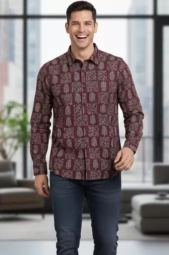 Mens multi self design cotton fabric shirt full sleeves shirt collor