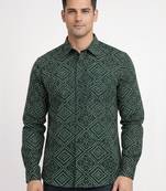 Mens green self design cotton fabric shirt full sleeves shirt collor