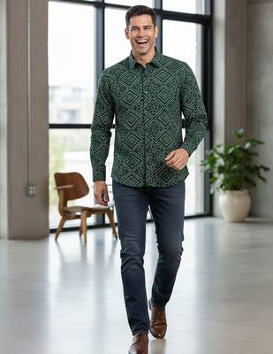 Mens green self design cotton fabric shirt full sleeves shirt collor 5