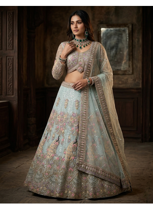 SKY BLUE EMBROIDERY lehenga CHOLI 1