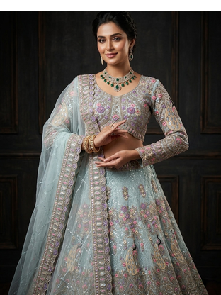 SKY BLUE EMBROIDERY lehenga CHOLI 3