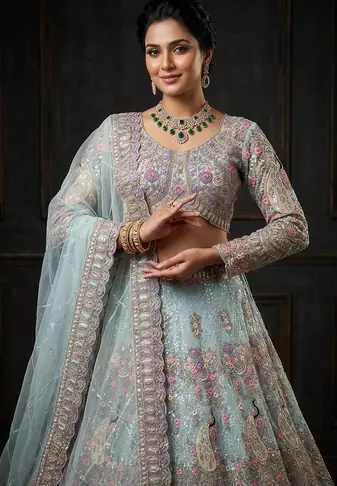 SKY BLUE EMBROIDERY lehenga CHOLI