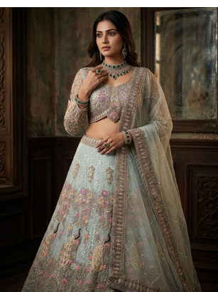 SKY BLUE EMBROIDERY lehenga CHOLI 4