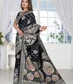 Black Banarasi Satin silk blend Saree with Heavy Zari & Traditional Thread Work | Wedding & Festive Wear
