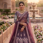 WINE BUTTERFLY NET PARTY WEAR EMBROIDERY LEHNGHA CHOLI