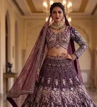 WINE EMBROIDERY lehenga CHOLI