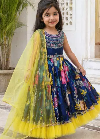 Trendy Chinon Silk Embroidery Sequins Work  Navy Blue Readymade Gown