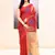 Women's maroon temple border embellished cotton blend jamdani saree