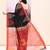 Women's black temple border embellished cotton blend jamdani saree