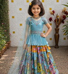 Alluring Heavy Chinon Silk Embroidery And Printed Sky Blue Readymade Lehenga Choli