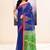Women's blue temple border embellished cotton blend jamdani saree
