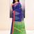 Women's blue temple border embellished cotton blend jamdani saree