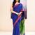 Women's blue temple border embellished cotton blend jamdani saree
