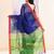 Women's blue temple border embellished cotton blend jamdani saree
