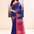Women's blue temple border embellished cotton blend jamdani saree