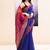 Women's blue temple border embellished cotton blend jamdani saree