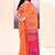 Women's orange temple border embellished cotton blend jamdani saree