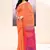 Women's orange temple border embellished cotton blend jamdani saree