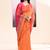 Women's orange temple border embellished cotton blend jamdani saree