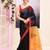 Women's black temple border embellished cotton blend jamdani saree