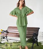 Olive green ruffle top and pants co-ord set
