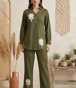 Dark green pure cotton embroidered butta straight co-ord set