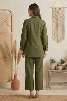 Dark green pure cotton embroidered butta straight co-ord set 2