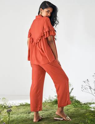 Orange ruffle top and pants co-ord set 2