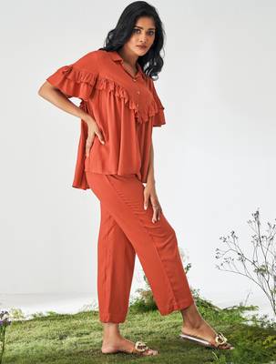 Orange ruffle top and pants co-ord set 3