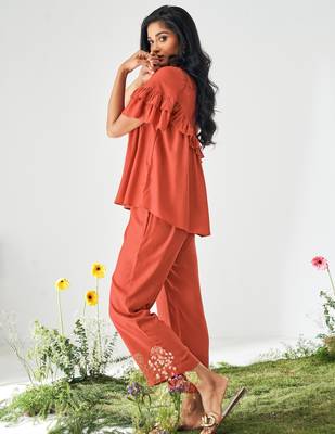 Orange ruffle top and pants co-ord set 4