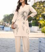 Cream cotton blend printed co-ord set