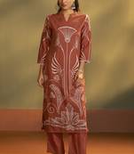 Rust viscose rayon printed straight co-ord set