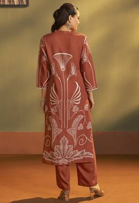 Rust viscose rayon printed straight co-ord set 2
