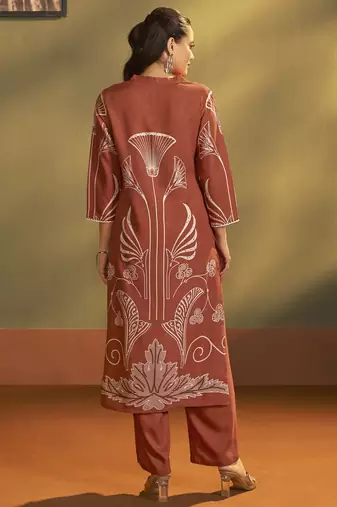 Rust viscose rayon printed straight co-ord set