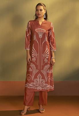 Rust viscose rayon printed straight co-ord set 3