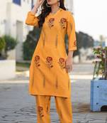 Orange cotton blend printed co-ord set