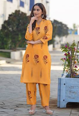Orange cotton blend printed co-ord set 2
