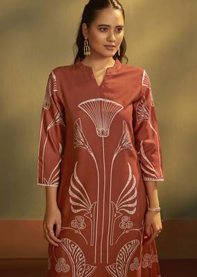 Rust viscose rayon printed straight co-ord set 4