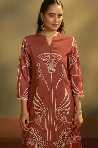 Rust viscose rayon printed straight co-ord set