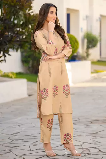Brown cotton bland printed co-ord set